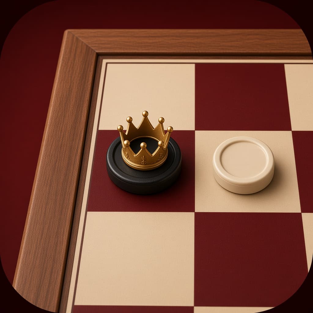 American Checkers Chrome extension icon with crowned black piece on burgundy board