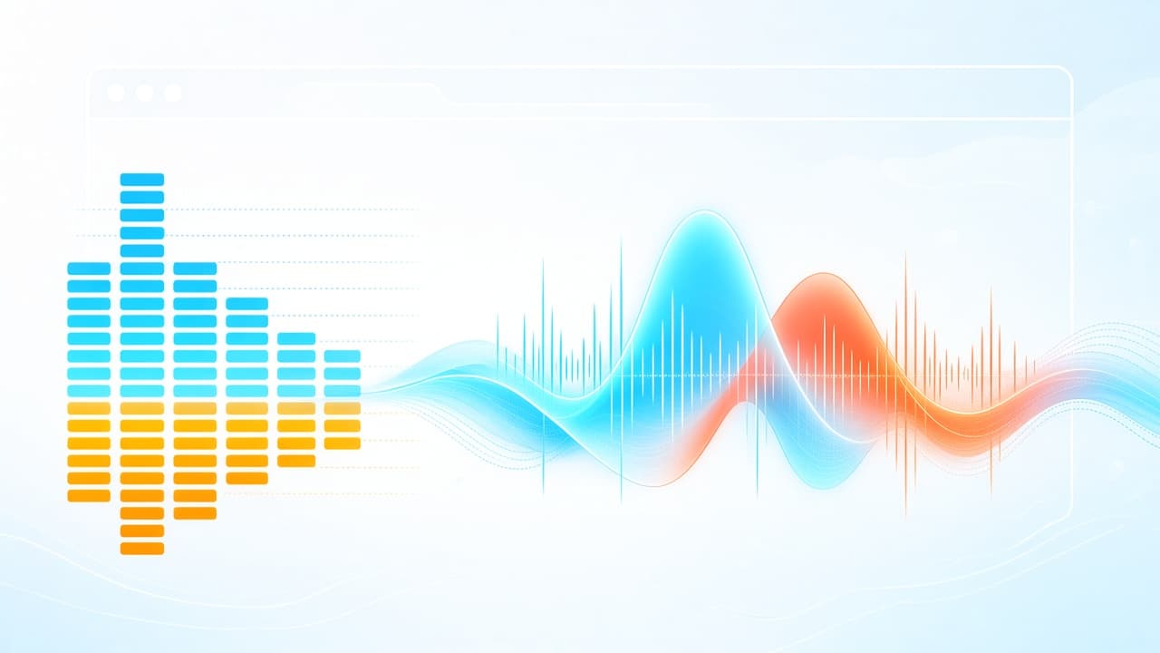 Bright chrome-blue bass waves and warm equalizer bars for a bass boost extension cover