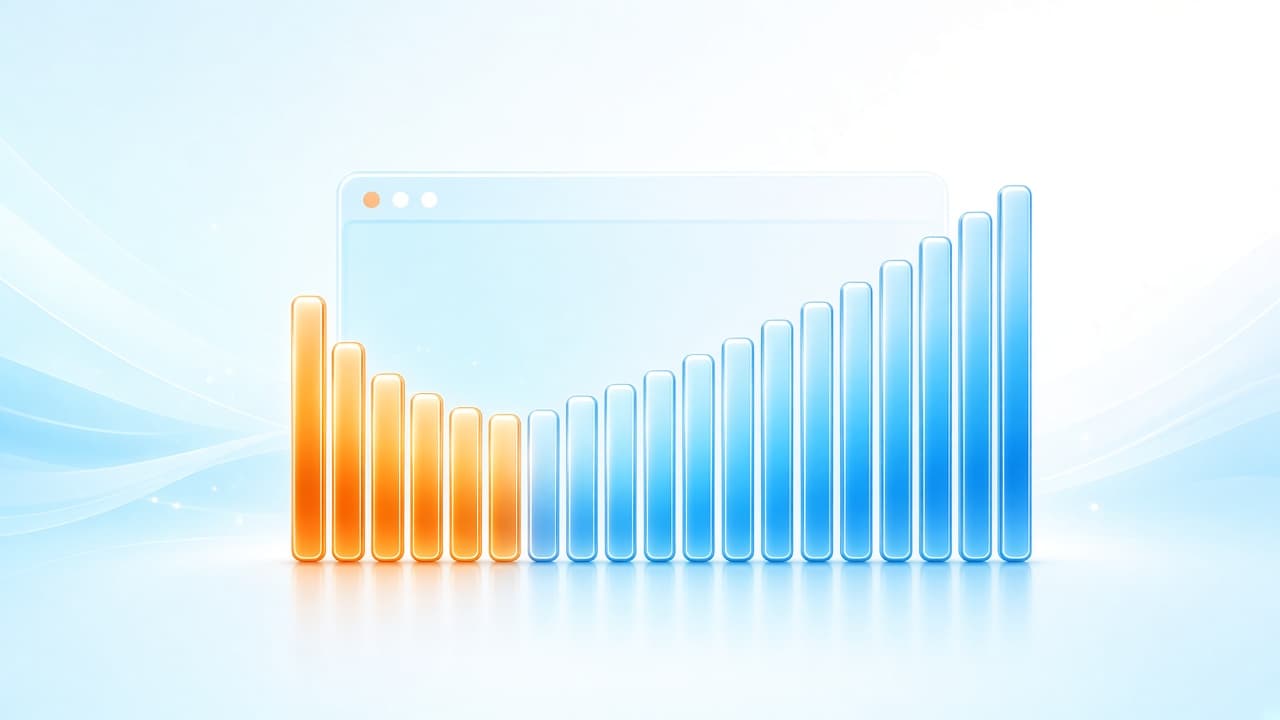 Bright chrome-blue equalizer bars with warm amber bass boost on a light background