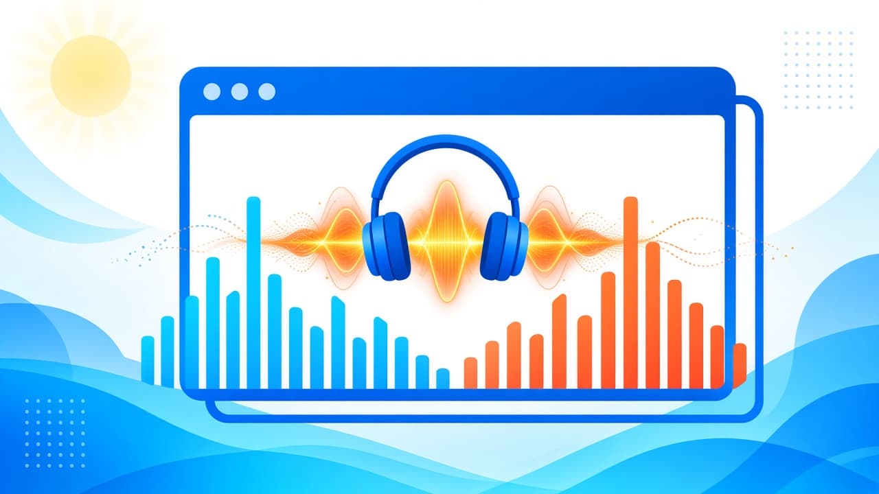 Bright chrome-blue browser with glowing bass waves and vivid EQ bars for bass booster Chrome