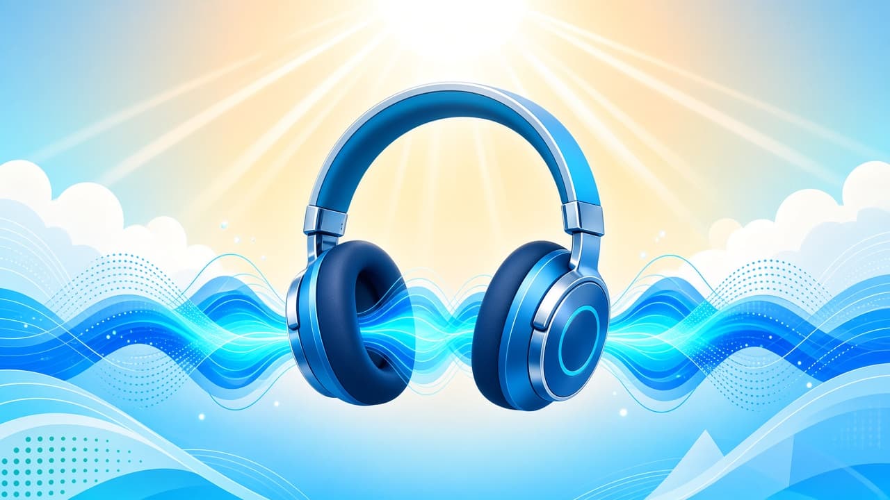 Bright cyan headphones with vivid bass waves for a bass booster headphones guide