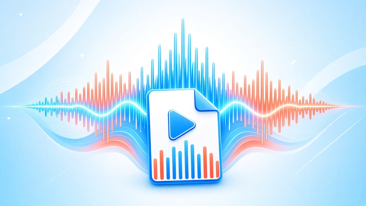 Bright chrome-blue bass waveform and MP3 file icon for bass booster MP3 guide