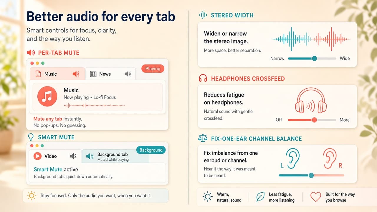 Charge Audio smart mute, stereo width, and headphones crossfeed features