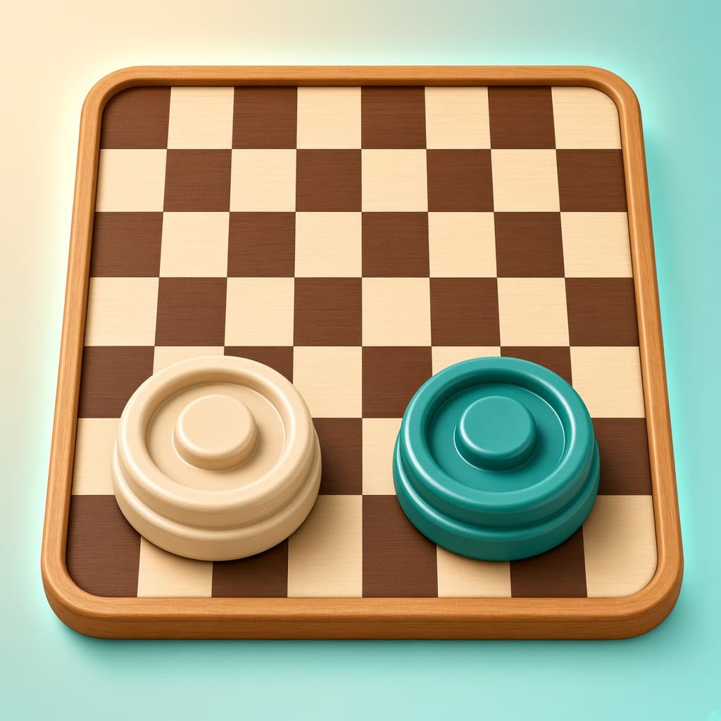 Checkers Online Chrome extension icon with wood checkers board and teal piece