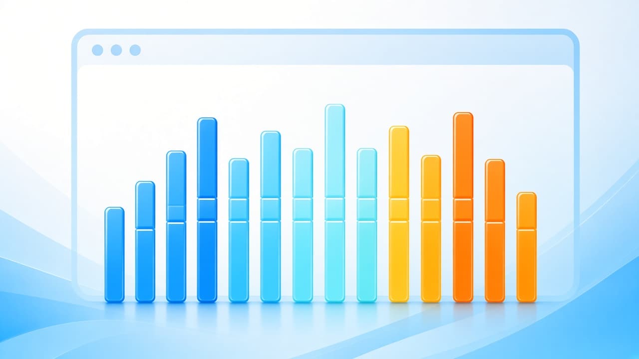 Bright vivid chrome-blue equalizer bars over a light browser silhouette