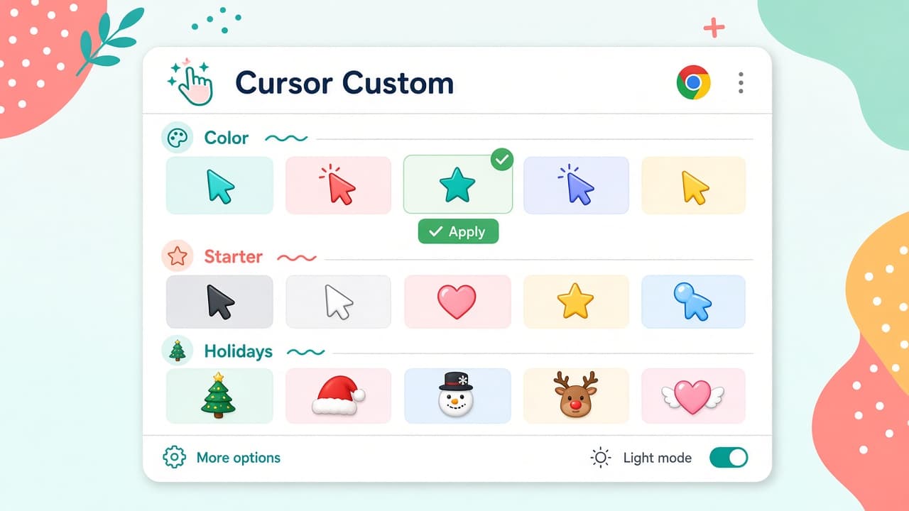 Cursor Custom popup showing Color, Starter, and Holidays cursor pack collections