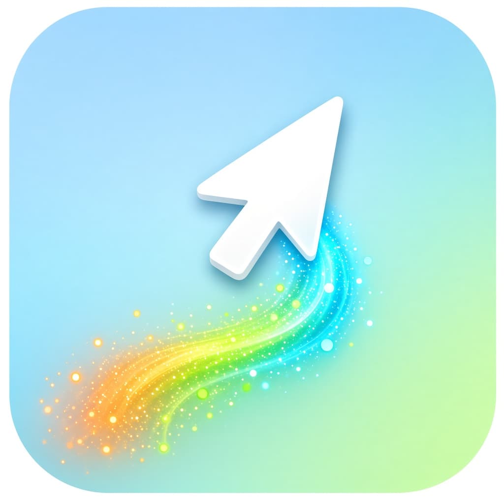 Cursor Trail Chrome extension icon with glowing particle trail behind a pointer