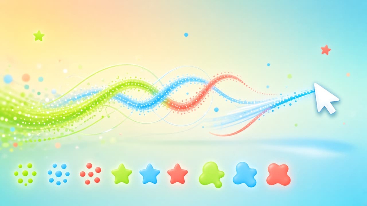 Interactive physics particle trail shapes following a mouse pointer