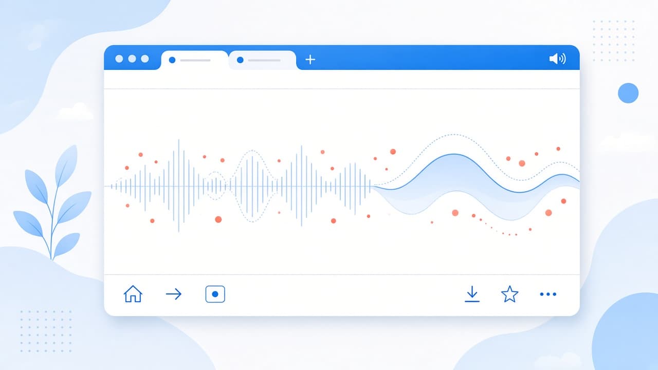 Bright browser window with speaker and waveform illustrating custom Chrome sounds