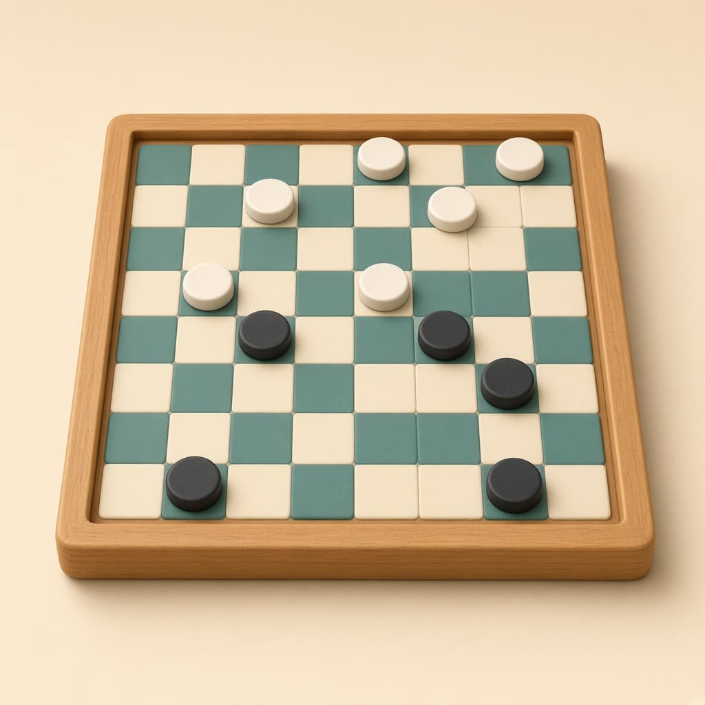 Dameo Checkers Game Chrome icon with honey wood frame and teal cream 8x8 board