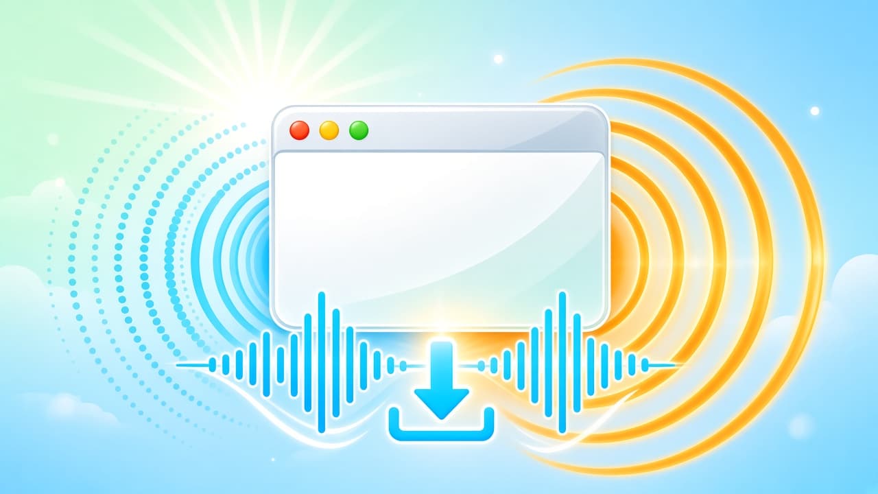 Bright chrome-blue waveform and download motif for a safe bass booster Chrome guide