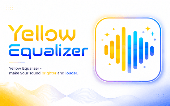Yellow Equalizer promotional banner with equalizer icon and brighter louder tagline
