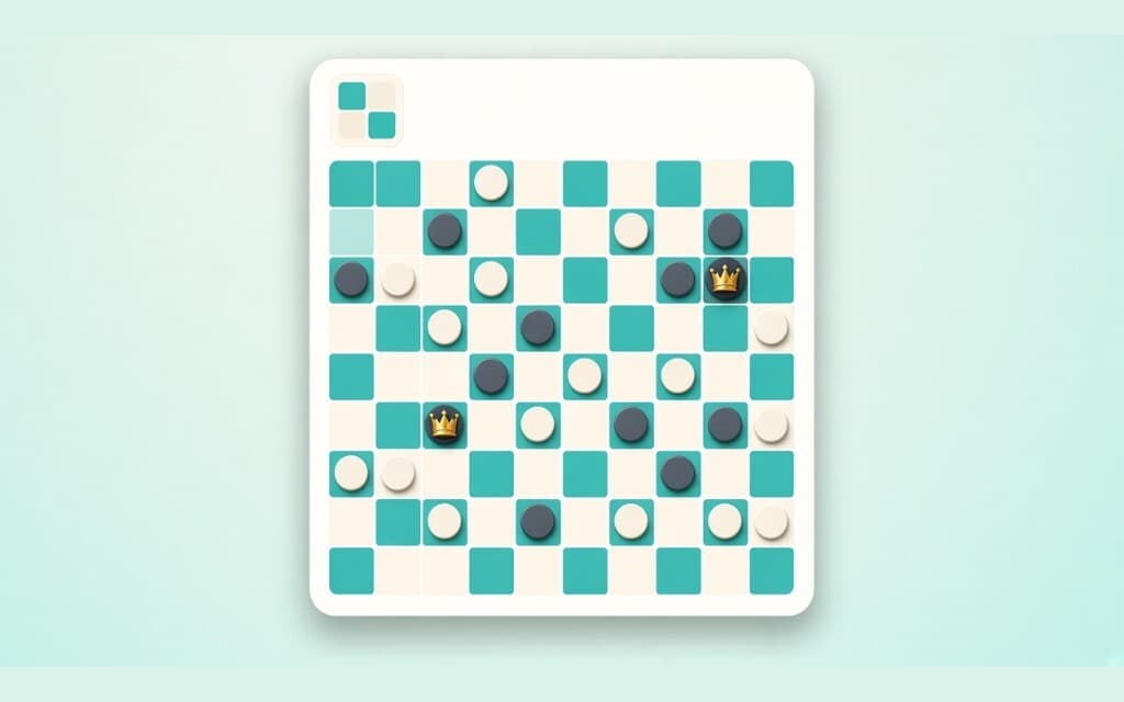 International Draughts Teal Soft 10x10 board with cream and charcoal pieces and gold crowned kings