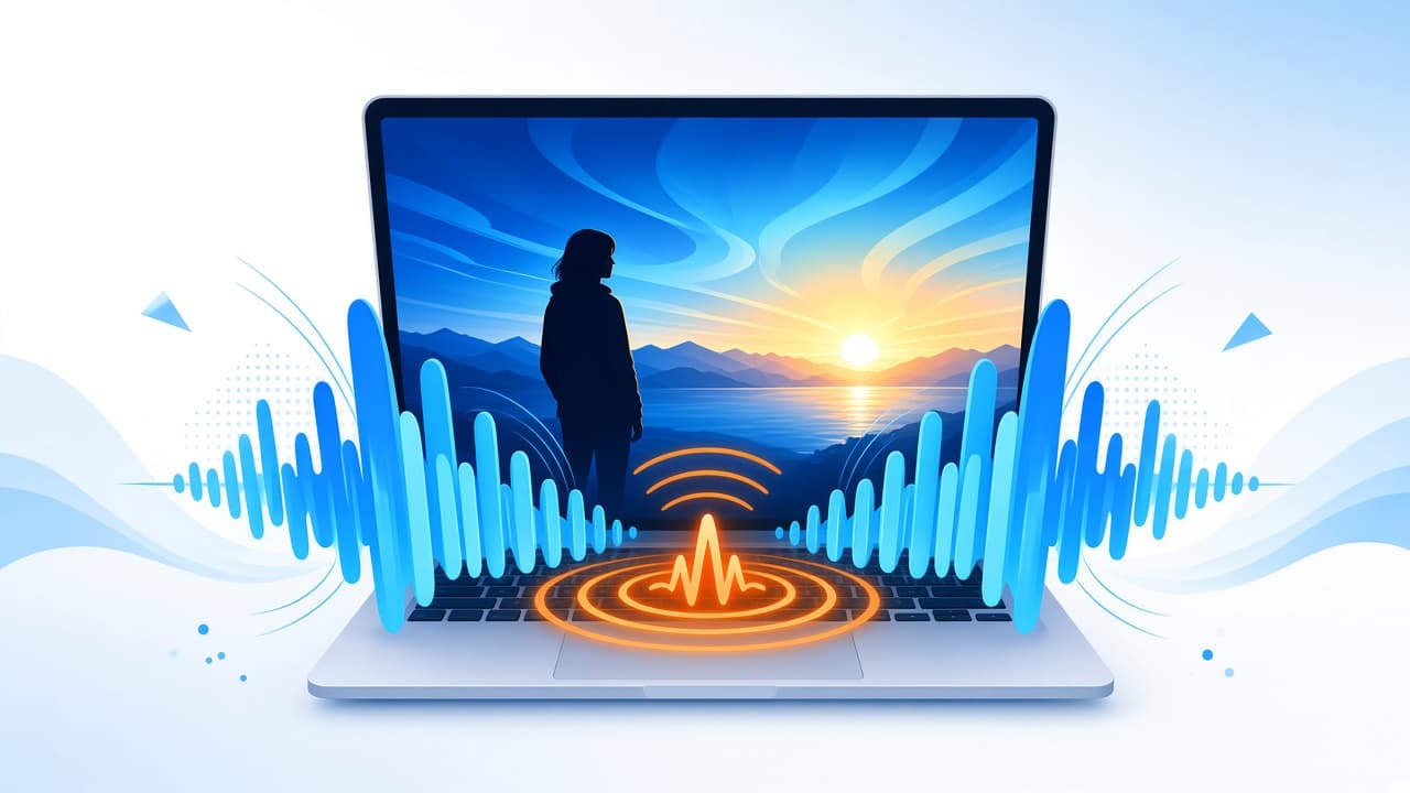 Bright video player with vivid chrome-blue bass waves for a video bass booster