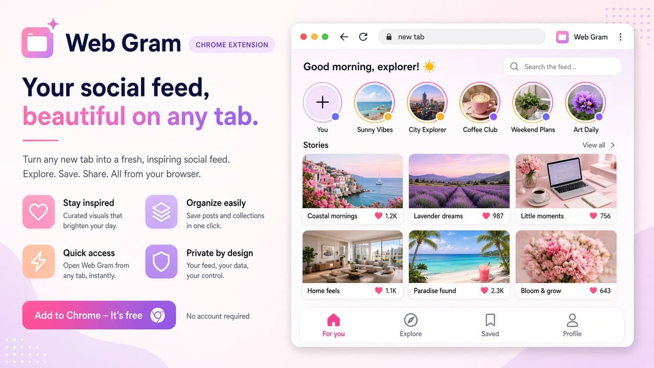 Web Gram full-page phone and tablet frame view for social browsing