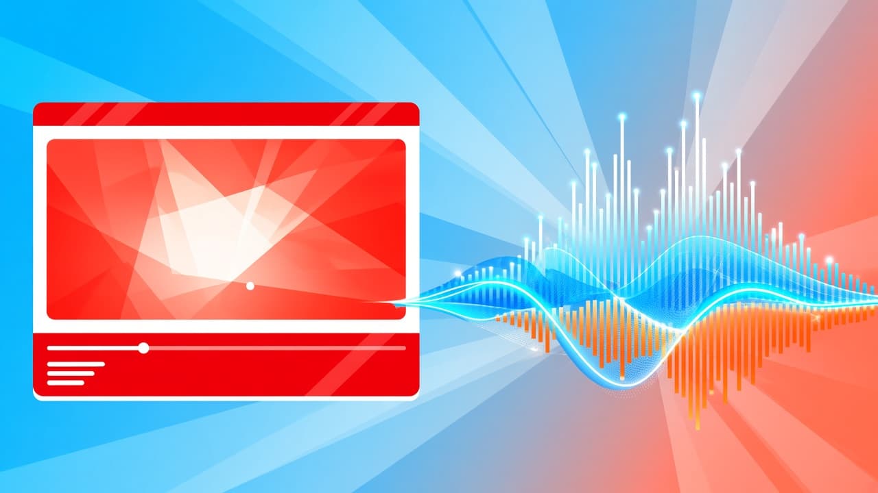 Bright vivid cover with YouTube-red accents and chrome-blue bass waveforms for a YouTube bass booster guide