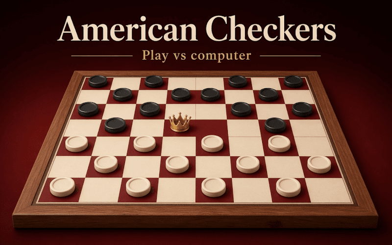 American Checkers promo board with Play vs computer and gold-crowned king