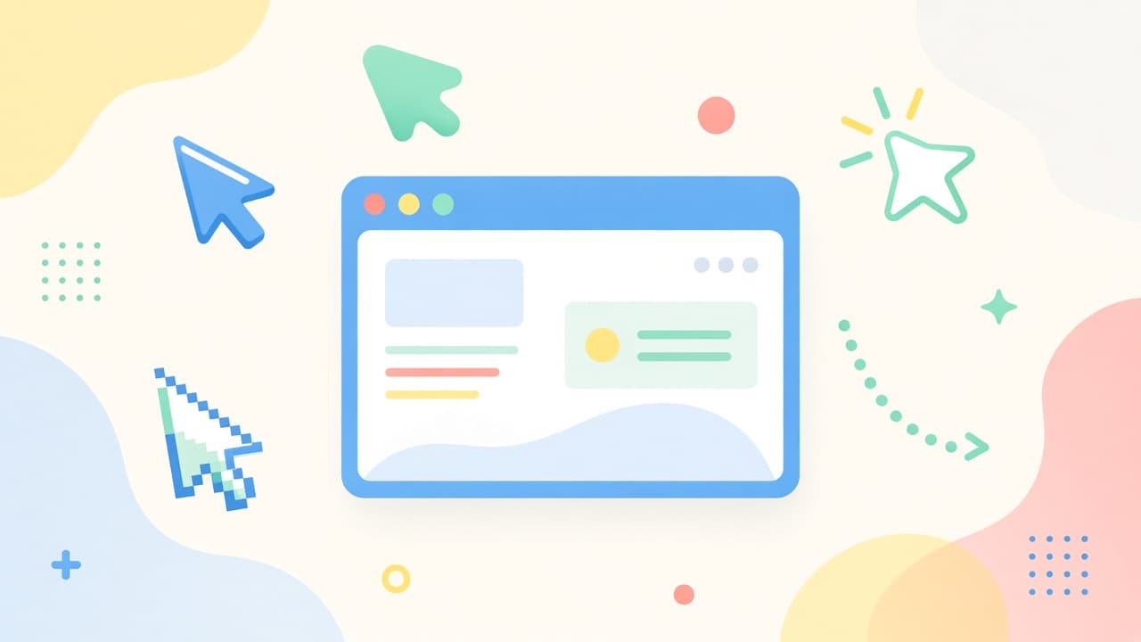 Bright original custom mouse pointers around a Chrome-blue browser frame for a custom cursor extensions roundup