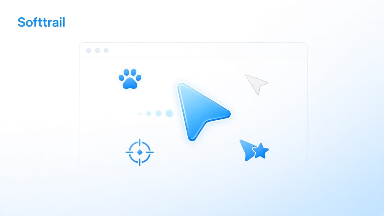 Bright Softtrail cover with a Chrome-blue custom cursor and a short dotted trail on a light sky background