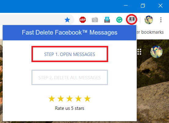 click on the Facebook Fast Delete Messages extension icon then click on open messages