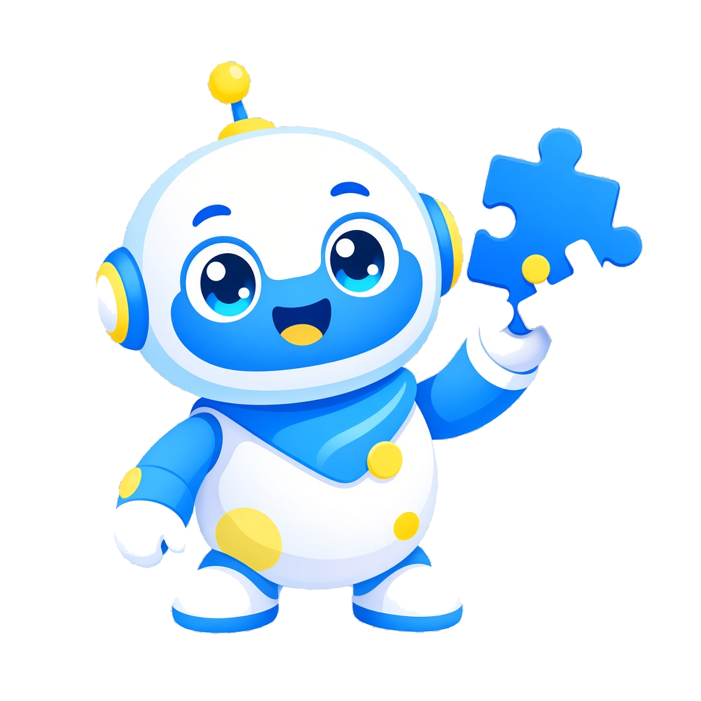 Mascotte amicale d'extensions de navigateur avec une fenêtre et une pièce de puzzle
